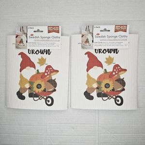 New Set of  2 Ritz Swedish Sponge Cloth 2 pack Gnome Grown Pumpkin Fall 6.7 x 8